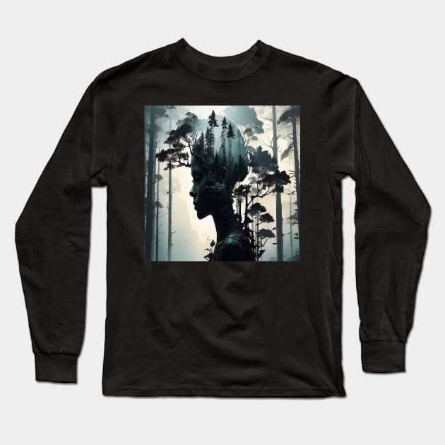 Double exposure portrait of a woman Long Sleeve T-Shirt by R.W.TDesign